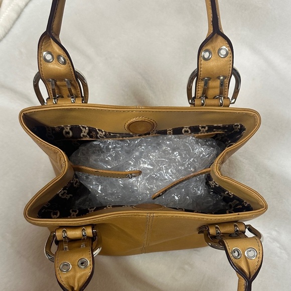 Tignanello Mustard Leather Satchel with Buckle Details - Picture 5 of 15